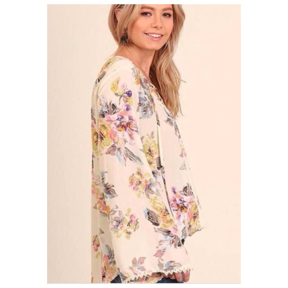 ❌SOLD❌€ Umgee Floral Bell Sleeve Tunic Blouse N16 - Picture 2 of 8